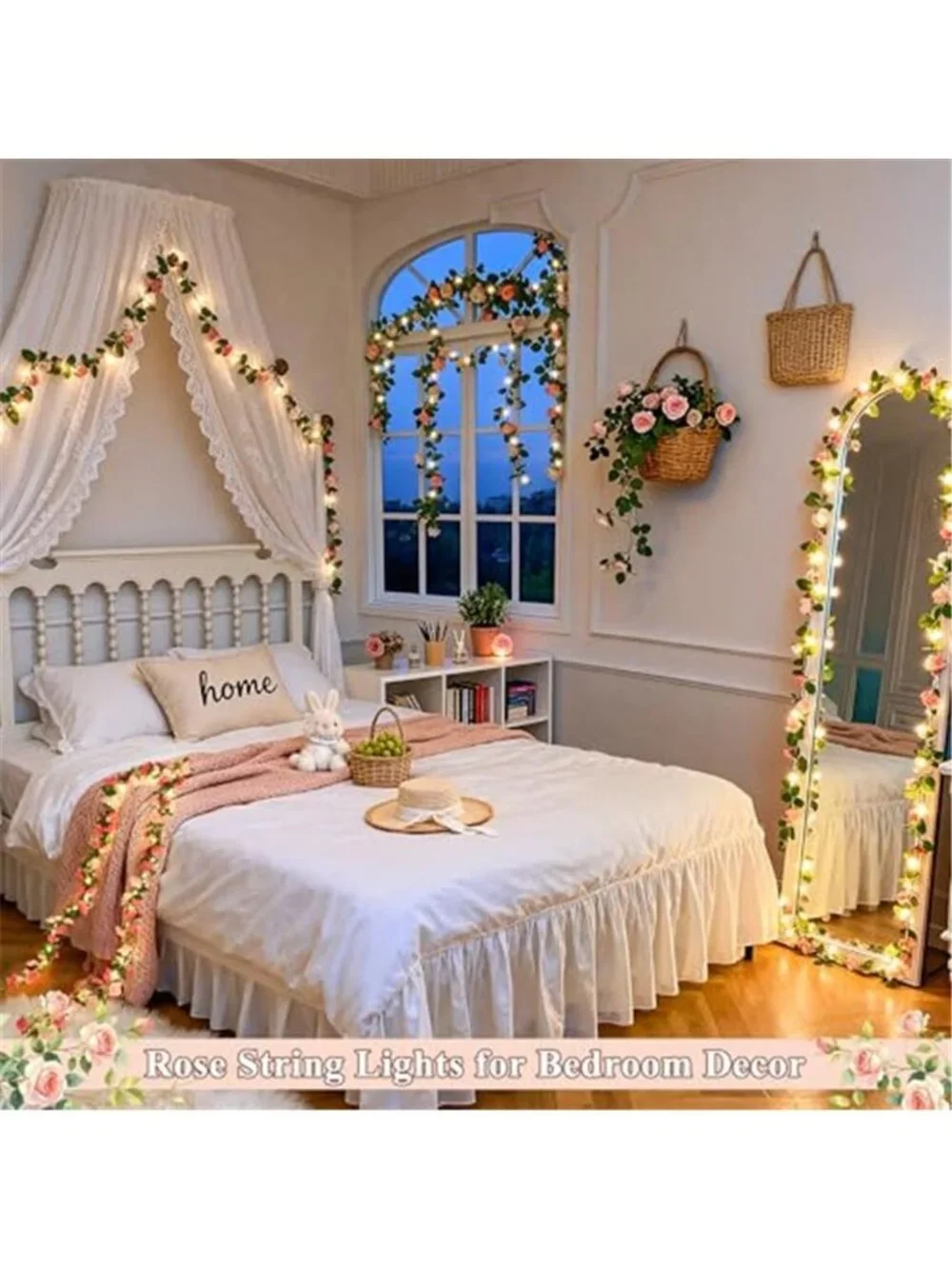Rose Flower String Lights Pink Garland LED Battery Bedroom Wedding Party Decor